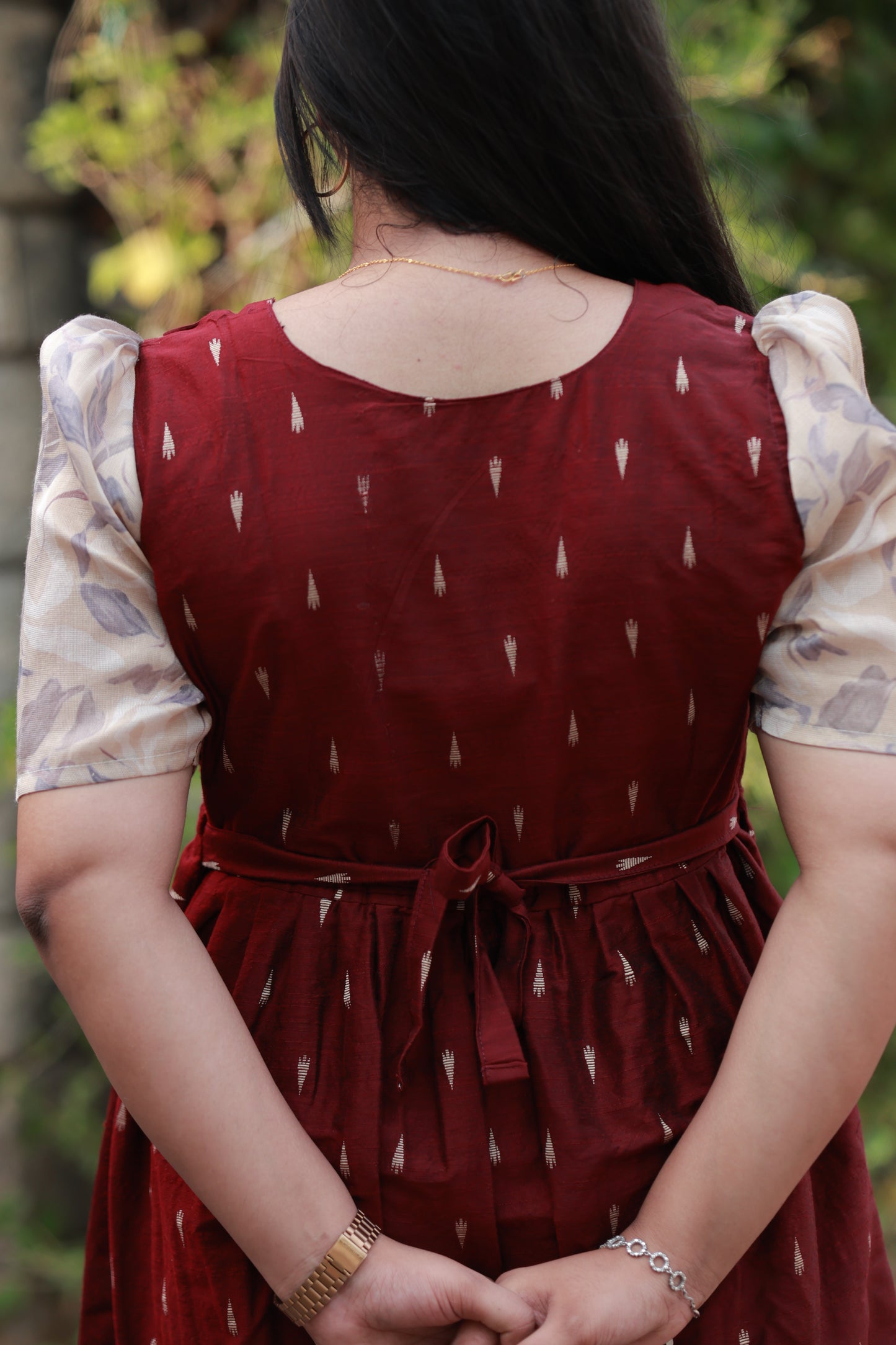 Raw silk - Double side zip  Maternity Maxi/Gown - Festival Collection -  Maroon Dots , last pc in 3 xl