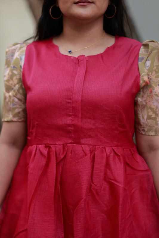 Center zip Normal / Maternity Midi/Gown- cotton lining - Megenta   kotta