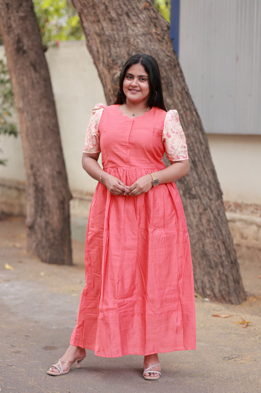 Butter slik - Center zip Normal / Maternity Midi/Gown- Fanta