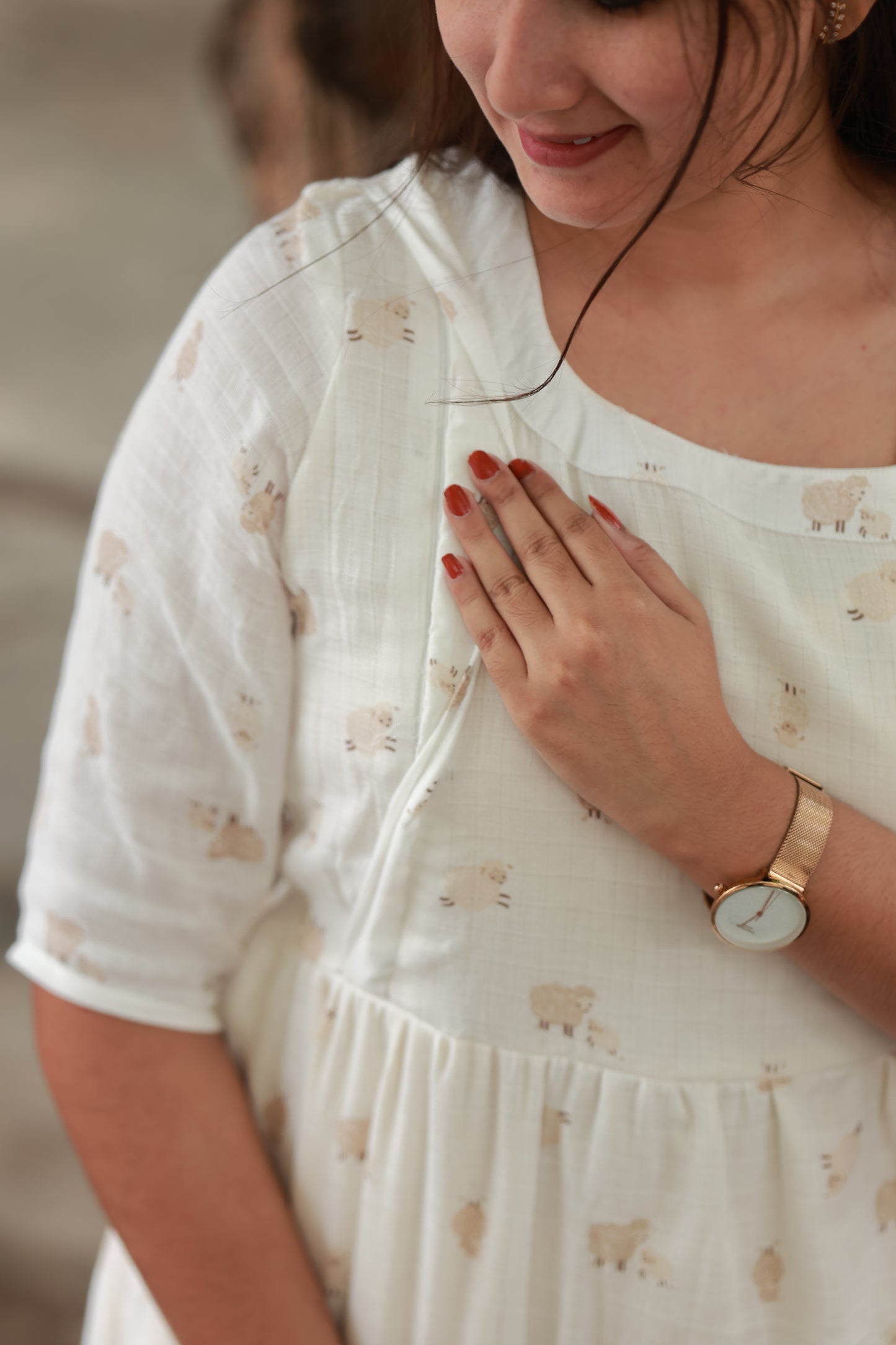  Premium Muslin- Feeding/ Maternity Maxi/Gown - Cotton lining / Double side zip -  Hidden zip pattern maintains premium look, Gentle on skin with breathable texture, Keeps you cool and fresh during summer.