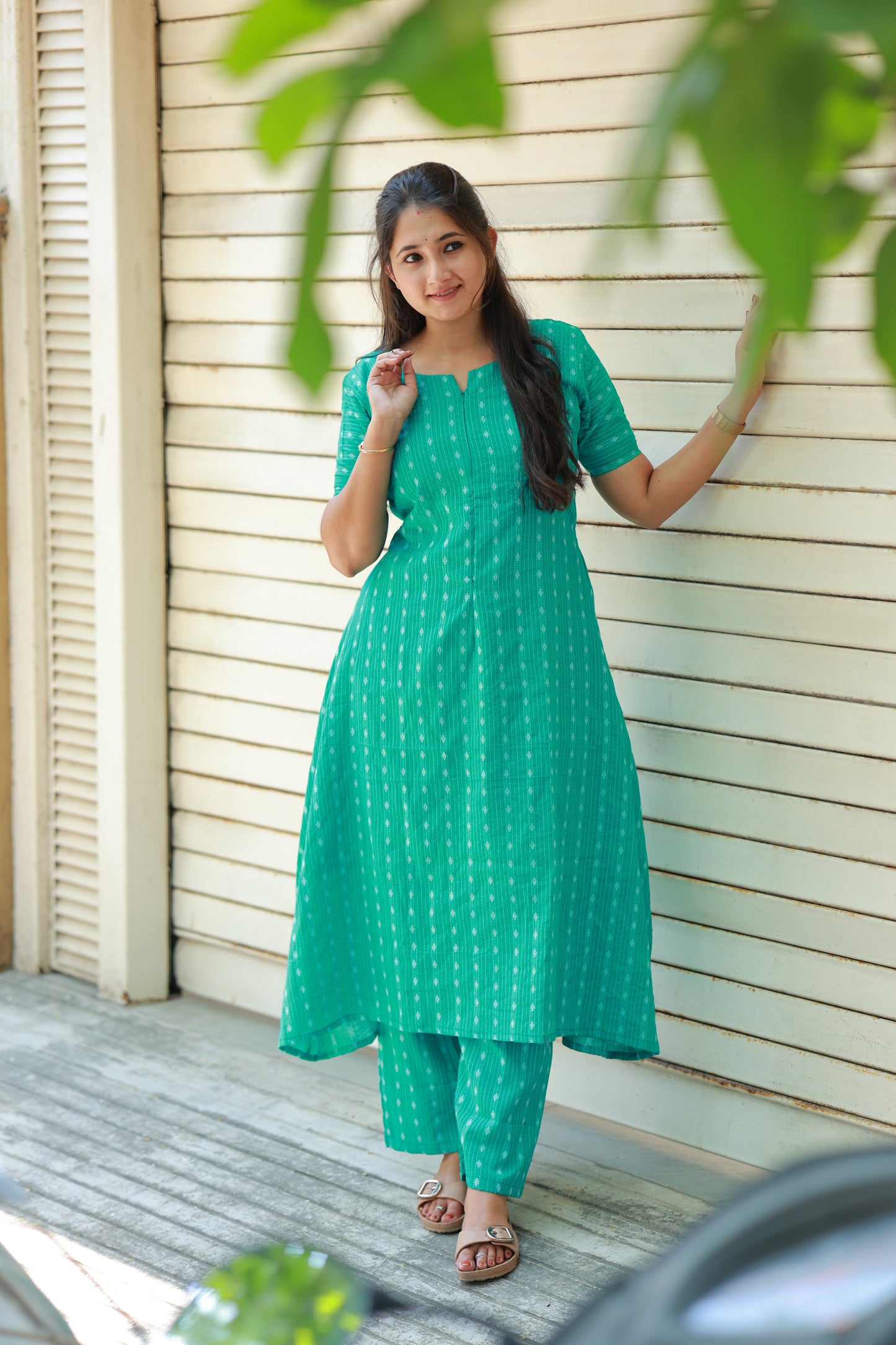 Coordset- Feeding/ Maternity 2 pc set [Top with center zip and free size bottom] -Green Apple