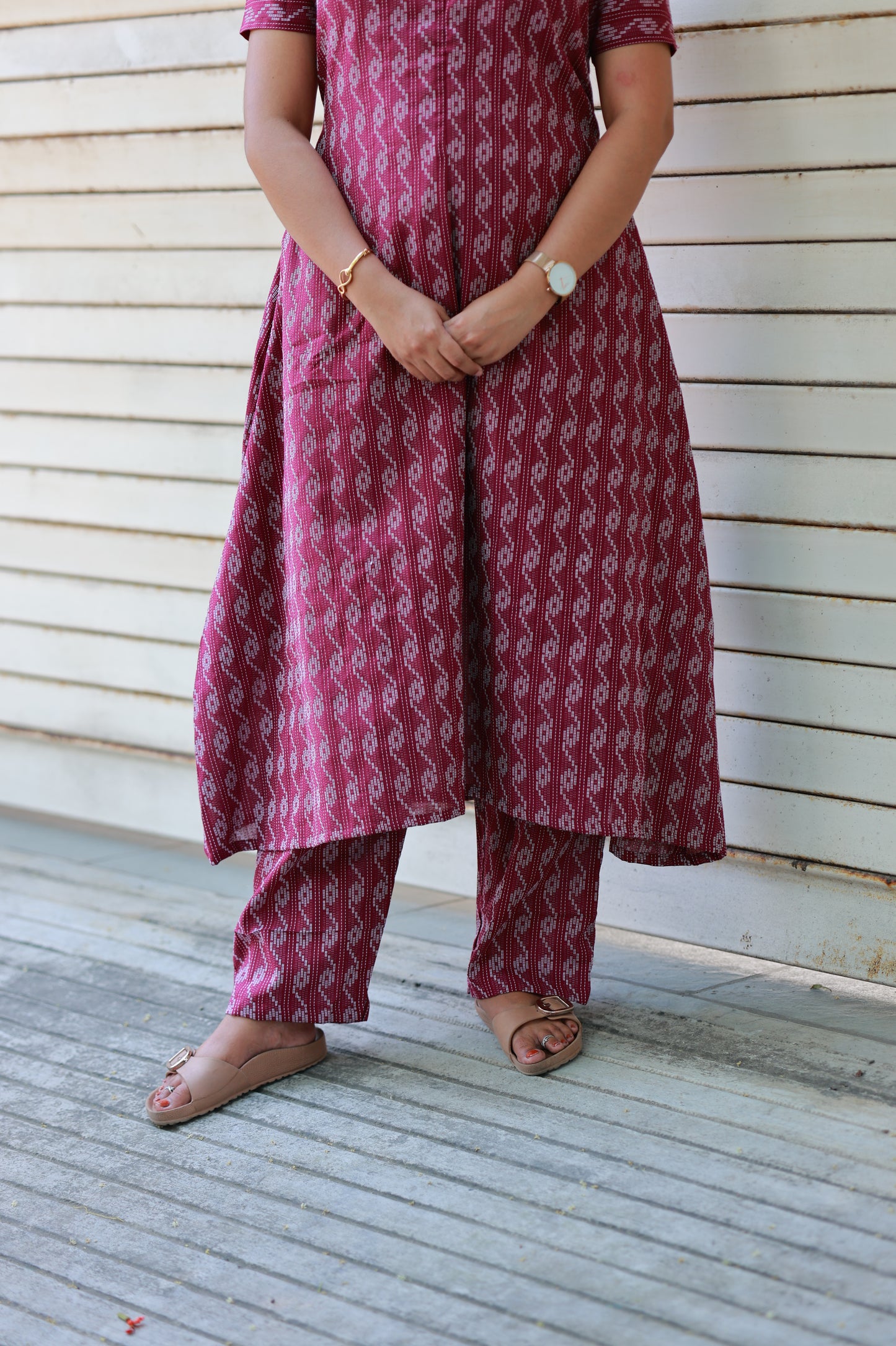 Coordset- Feeding / Maternity 2 pc set [Top with center zip and Full-length lining and free size bottom] -  Wine