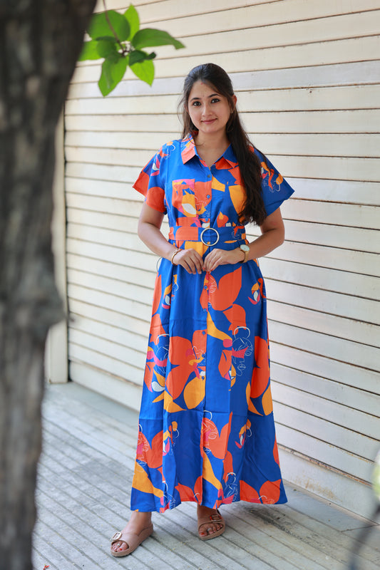 Shirt Dress - Maternity / Feeding - Scan friendly - All buttons openable with belt - Rainbow Dress