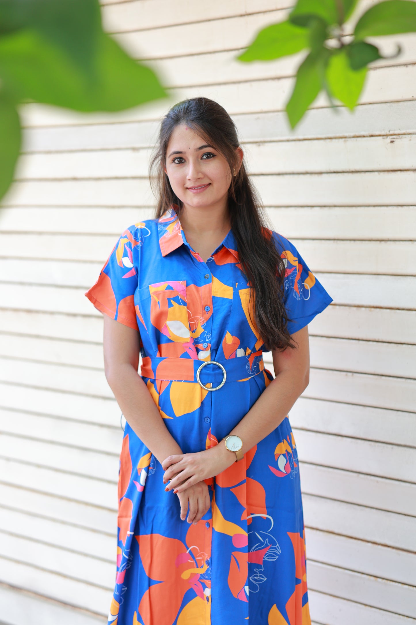 Shirt Dress - Maternity / Feeding - Scan friendly - All buttons openable with belt - Rainbow Dress