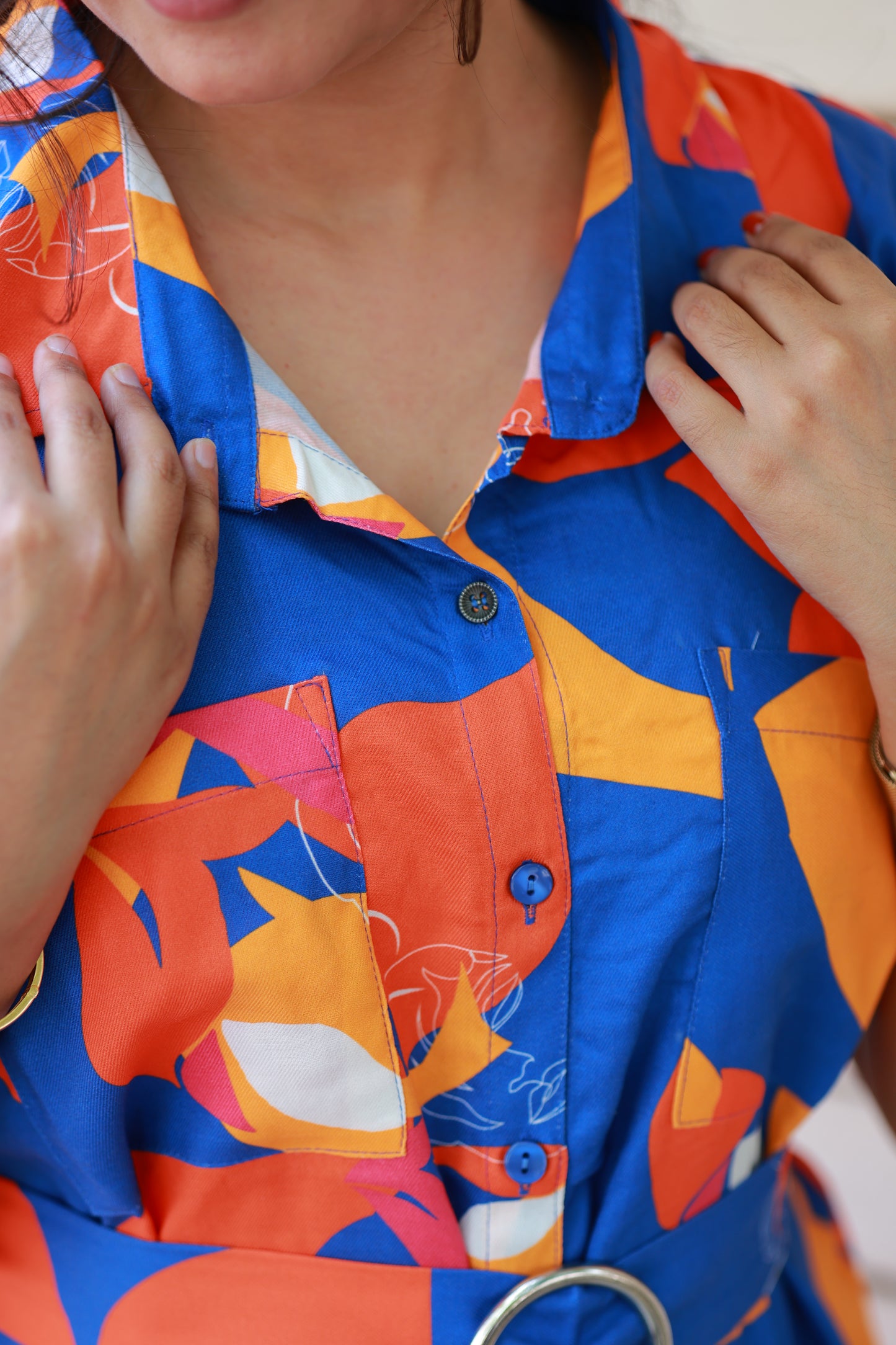 Shirt Dress - Maternity / Feeding - Scan friendly - All buttons openable with belt - Rainbow Dress