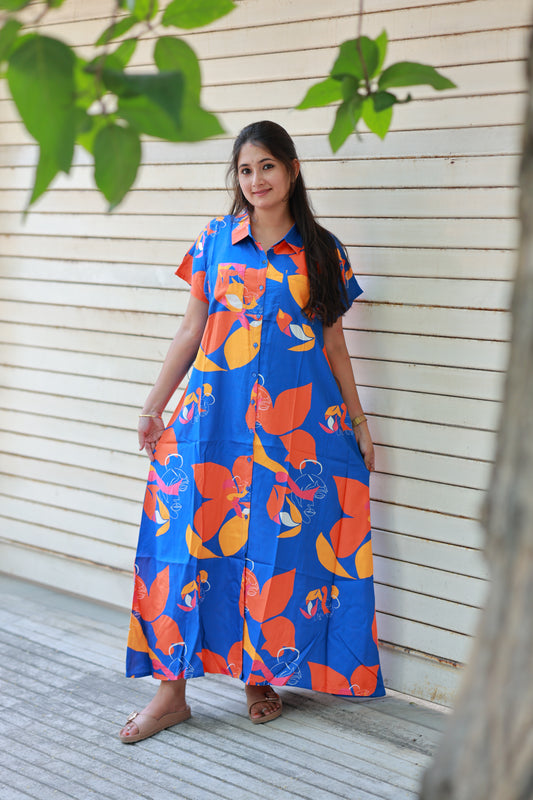 Shirt Dress - Maternity / Feeding - Scan friendly - All buttons openable with belt - Rainbow Dress