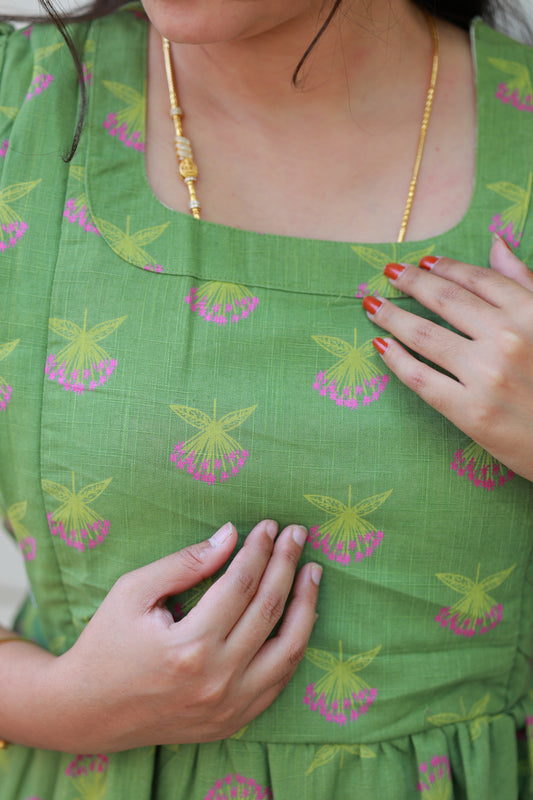 Light Green  - Feeding/Maternity- Maxi/Gowns- Double side zip- Cotton lining