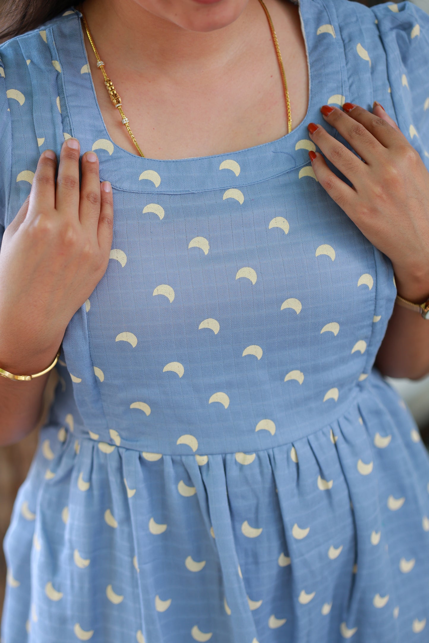 Blue Moon- Muslin/  Maternity / Feeding Maxi/Gown -  cotton lining- Double side zip