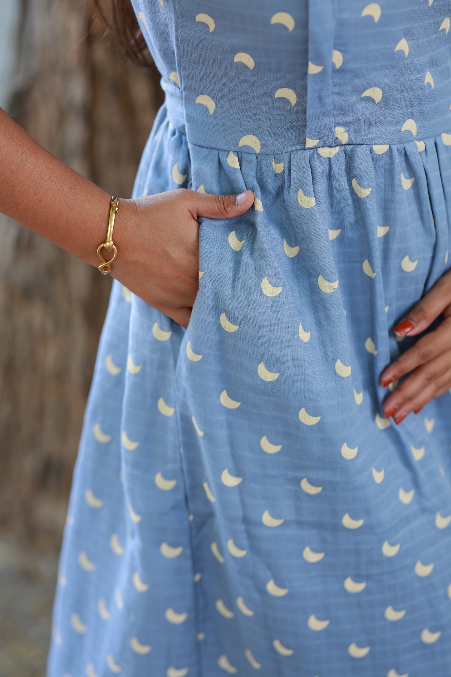 Blue Moon- Muslin/  Maternity / Feeding Maxi/Gown -  cotton lining- Double side zip