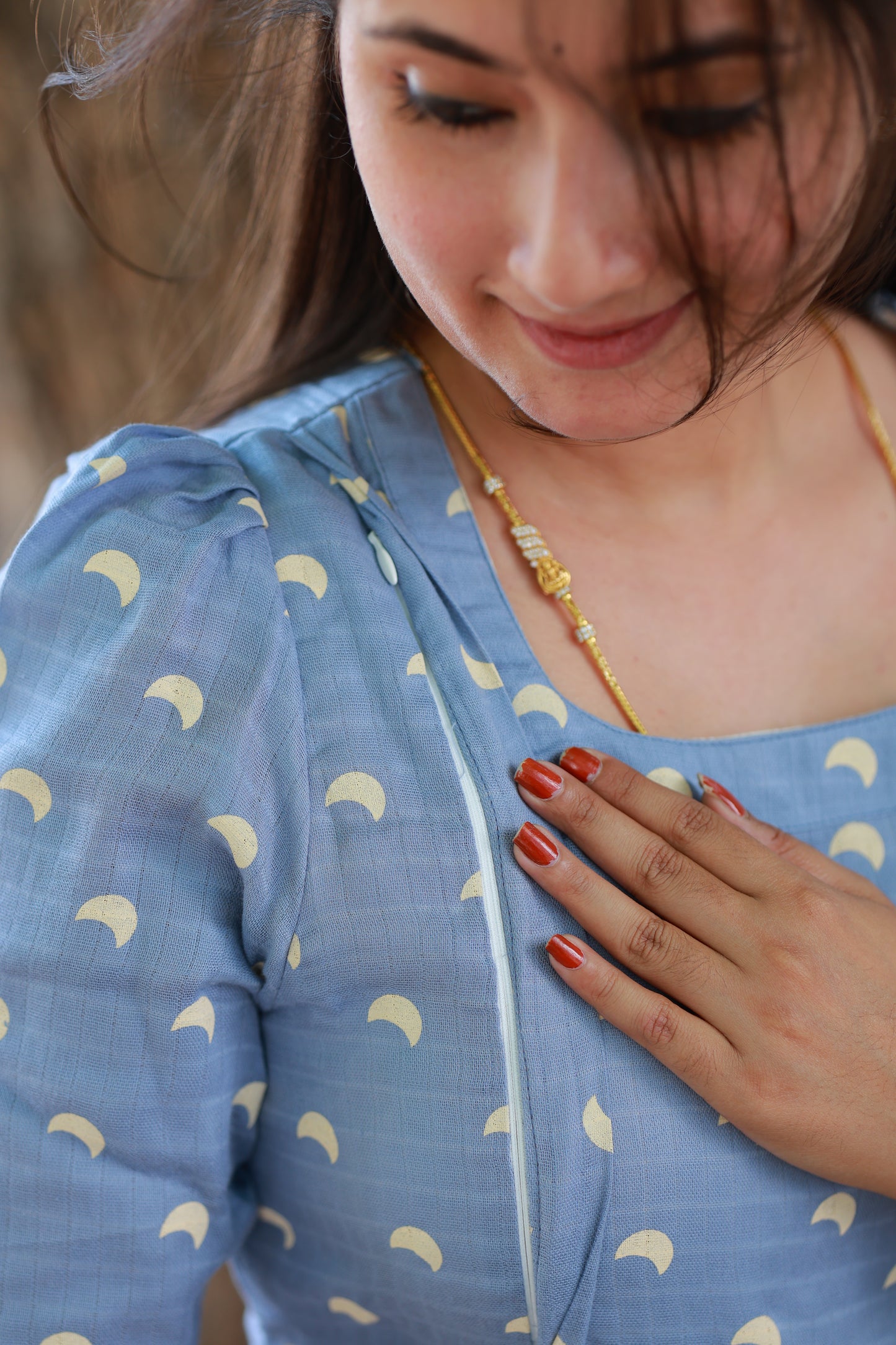 Blue Moon- Muslin/  Maternity / Feeding Maxi/Gown -  cotton lining- Double side zip