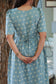 Back view of Neemai blue muslin cotton feeding maxi dress with adjustable waist tie, bumb friendly maternity wear, plus size friendly 