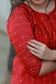 Coordset - Raw silk Maternity 3 pc  festival kurti  set [ Top with center zip, pant and dupatta ] - Deep Red