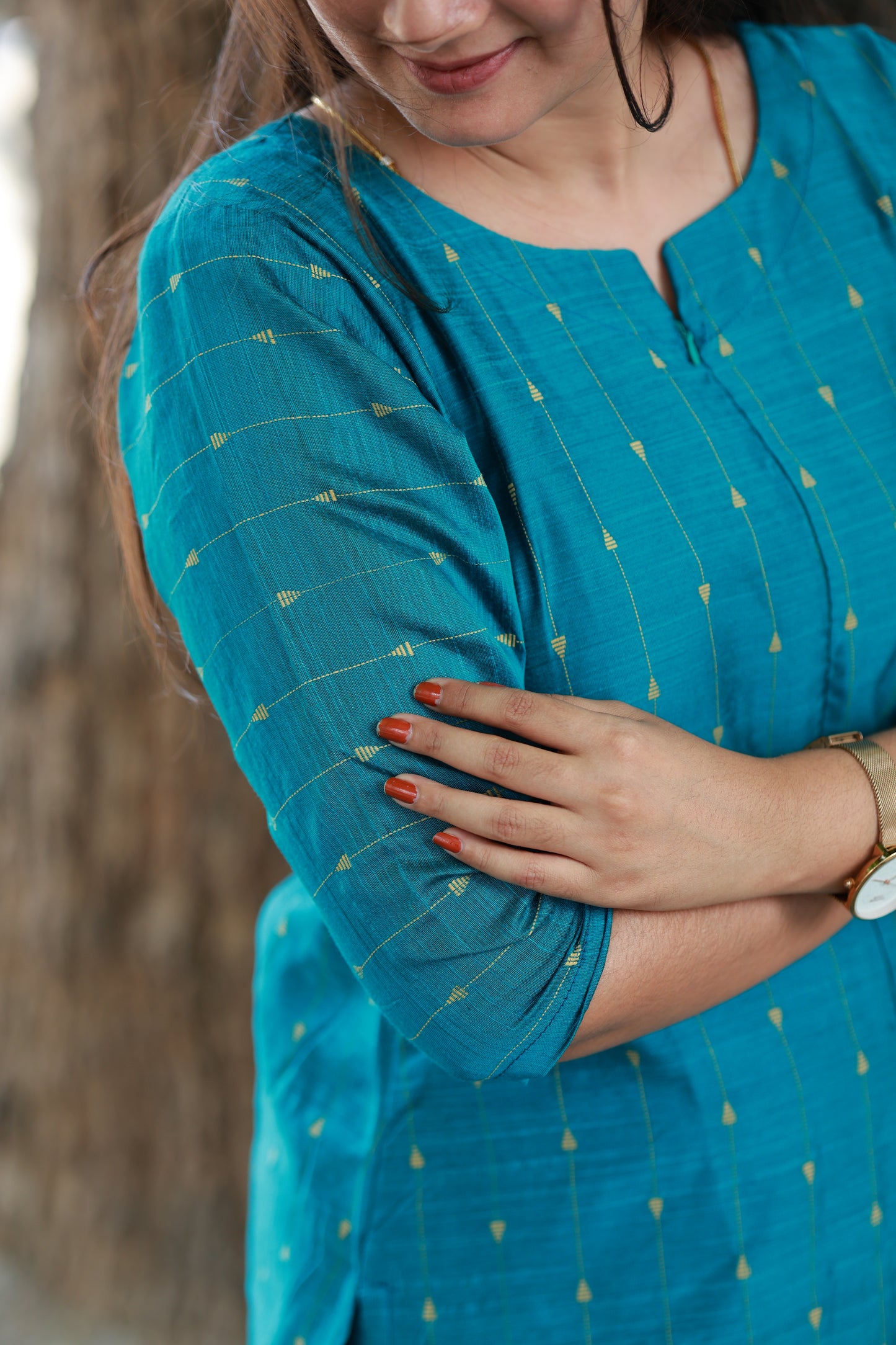 Coordset - Raw silk Maternity 3 pc  festival kurti  set [ Top with center zip, pant and dupatta ] - Blue