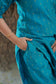Coordset - Raw silk Maternity 3 pc  festival kurti  set [ Top with center zip, pant and dupatta ] - Blue