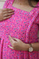Neemai Pink Cute Heart Print Georgette Maternity gown with nursing access, comfortable pregnancy and postpartum regular wear for women 
