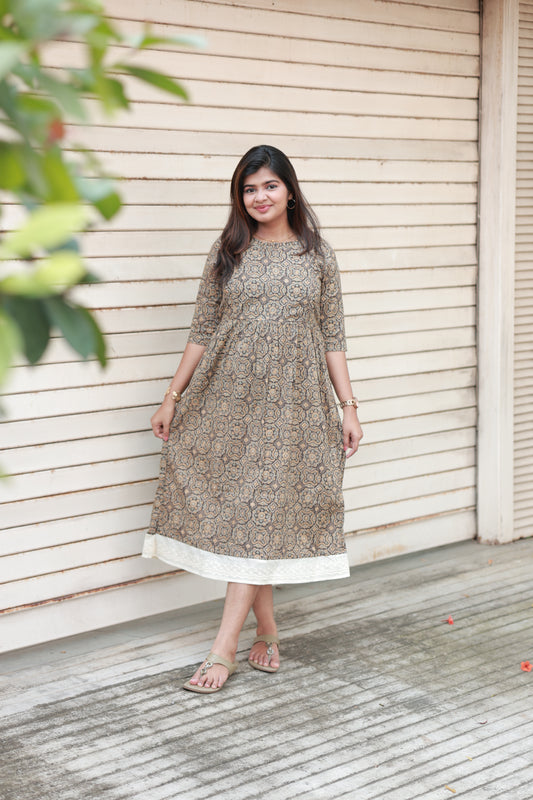 Cotton Maternity Midi/Gown - Ajrakh Green