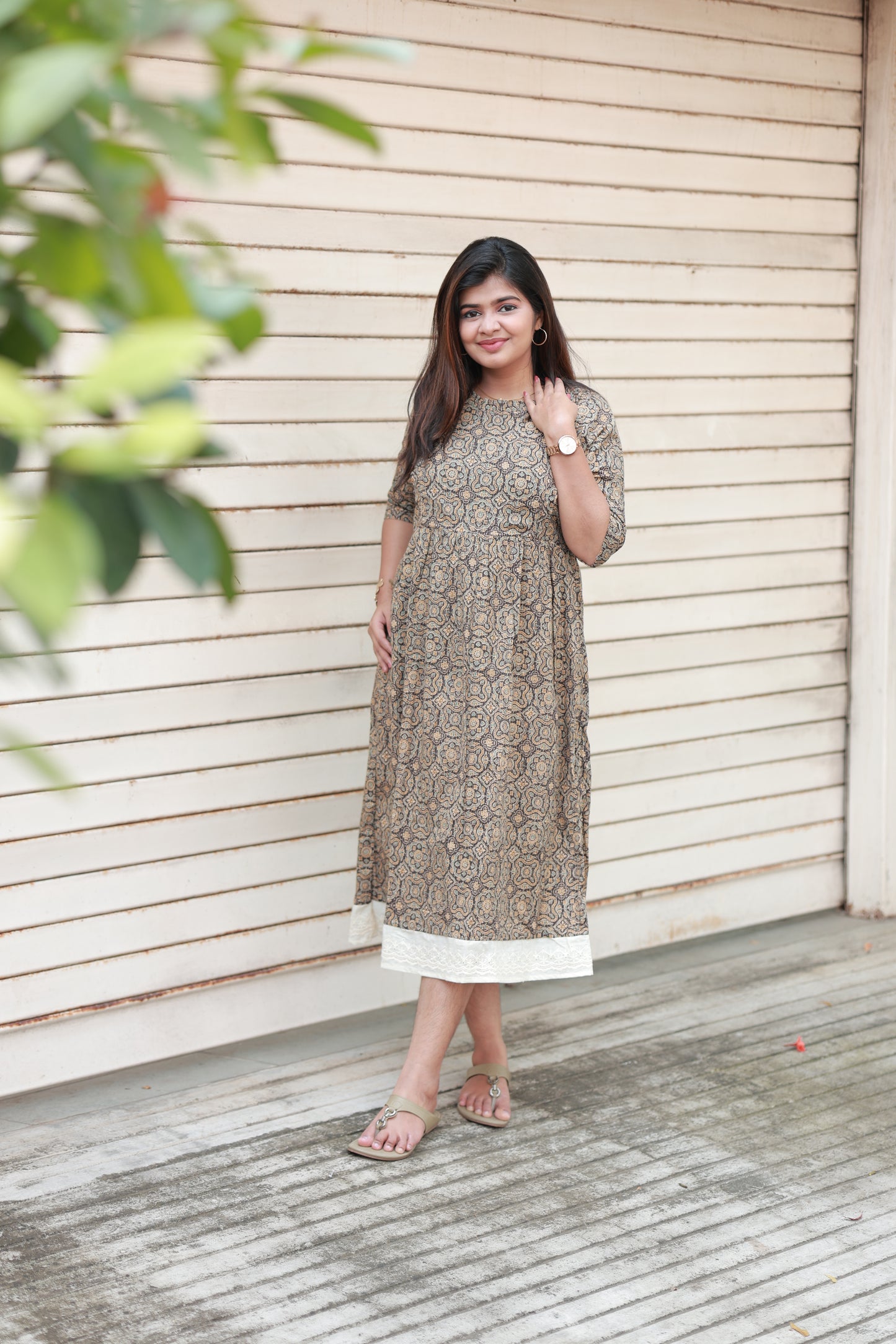 Cotton Maternity Midi/Gown - Ajrakh Green