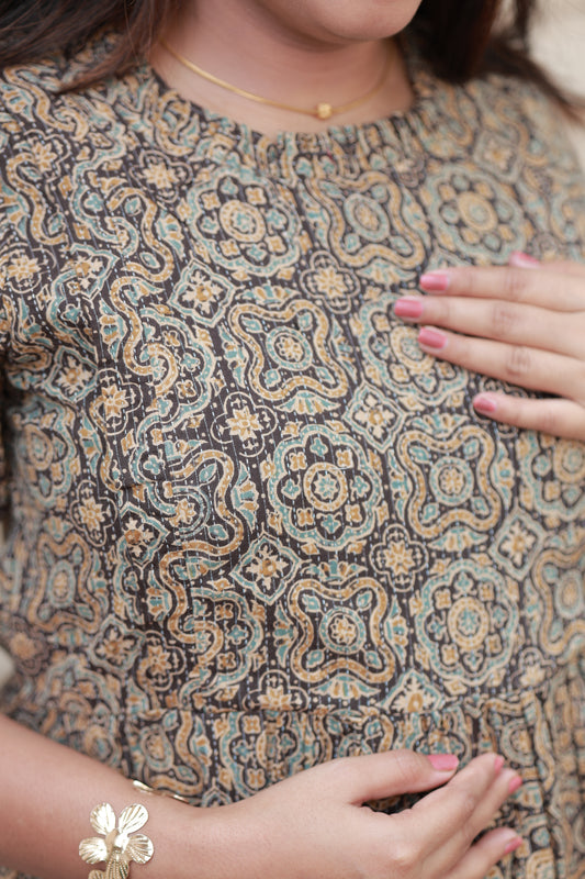 Cotton Maternity Midi/Gown - Ajrakh Green