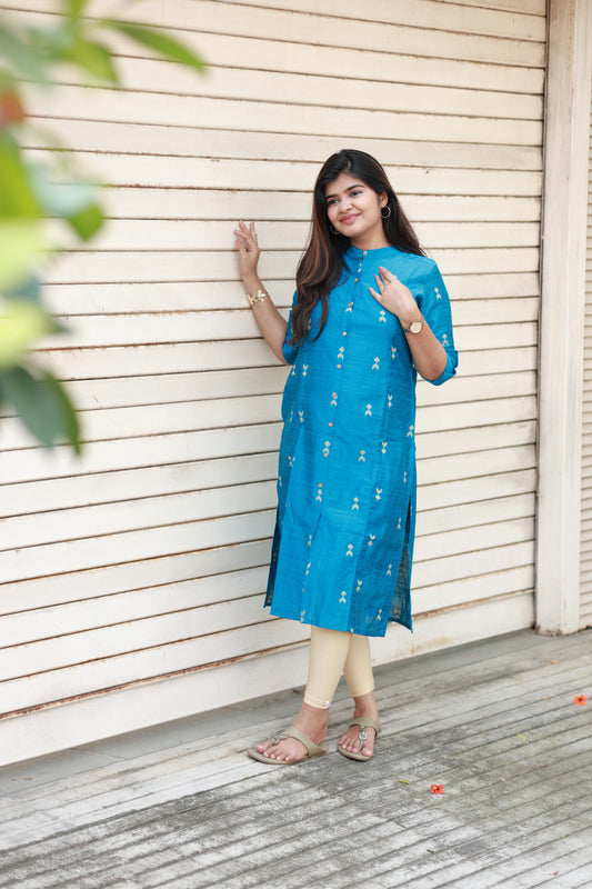 Raw silk Kurti - Sky Blue - optional feeding