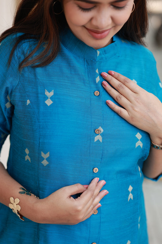 Raw silk Kurti - Sky Blue - optional feeding