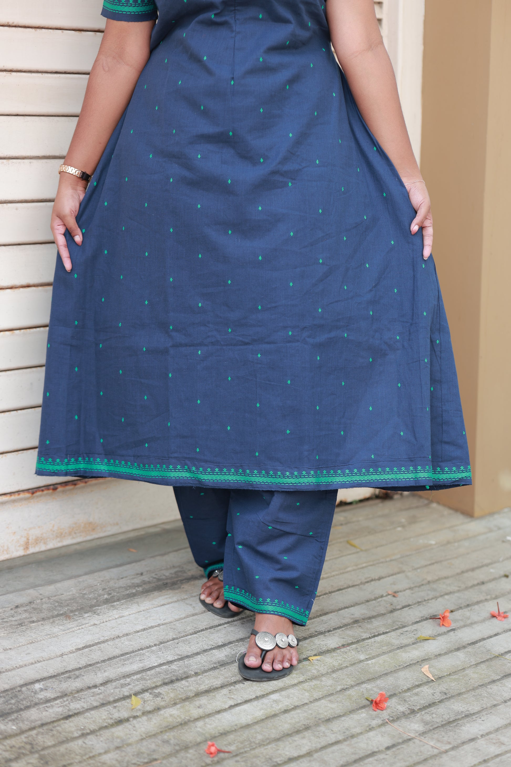 Neemai Navy Blue Maternity & Feeding Friendly Co-ord Set, Soft Cotton Kurti Pant Set with Pocket and back tie, regular wear