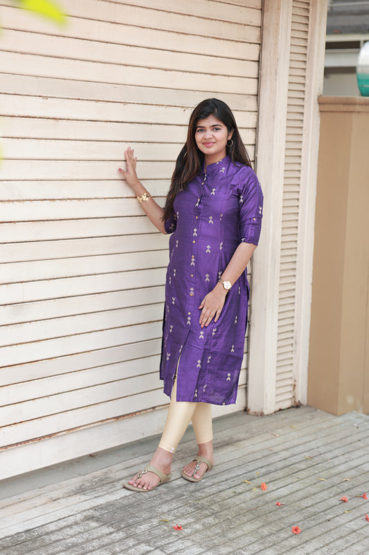Raw silk Kurti - Purple  - optional feeding