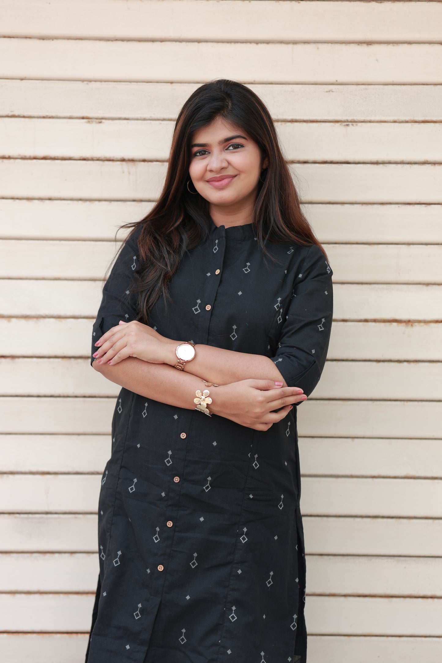 Neemai Black Cotton Kurti with Front Button Opening for breastfeeding access, Stylish Casual Wear with Optional Nursing Friendly Design, Plus Size office wear