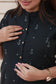 Neemai Black Cotton Kurti with Chinese Collar, Regular Wear with feeding friendly Front Button opening, pregnancy and postpartum comfort, Plus Size maternity wear