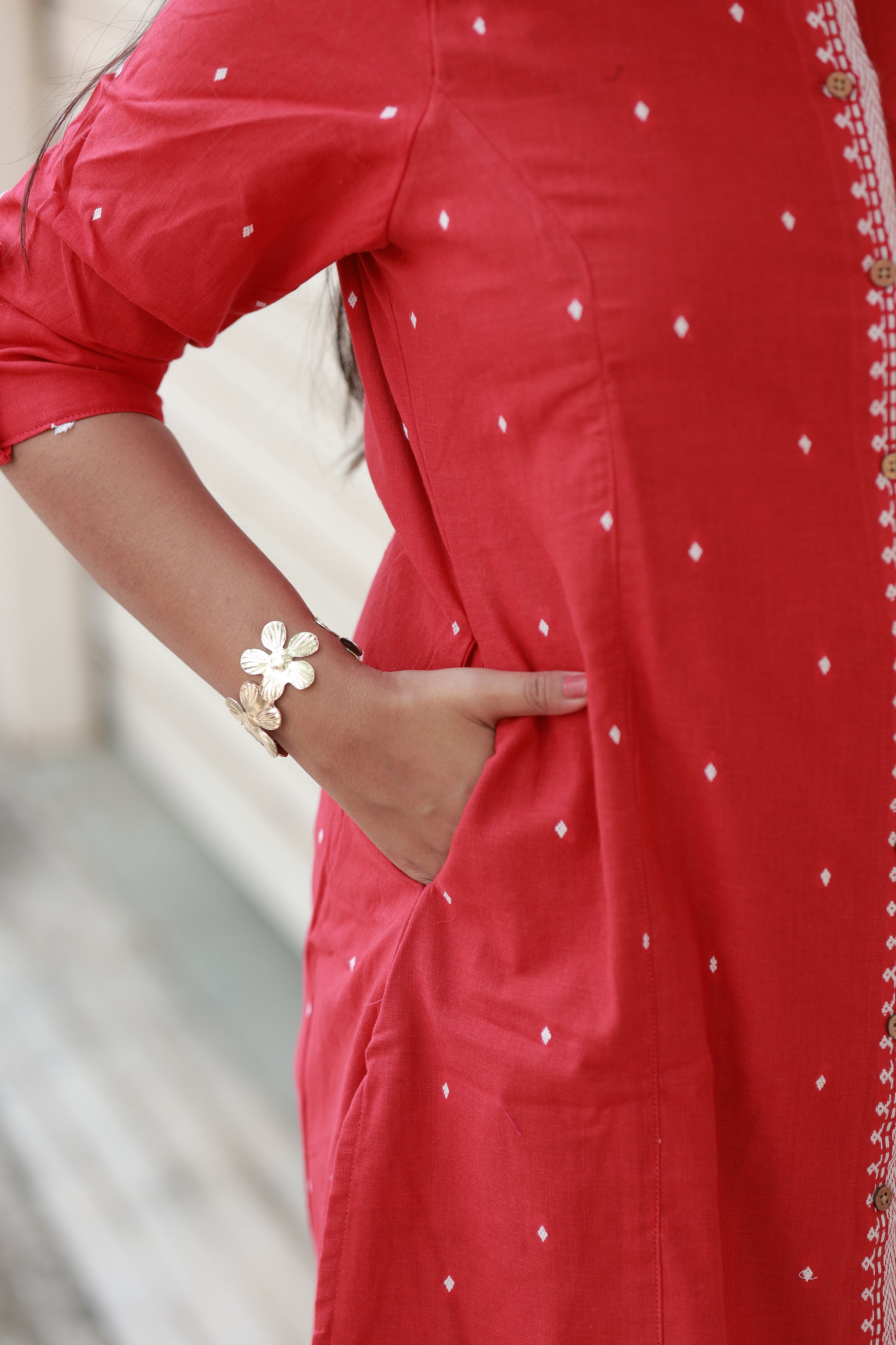 Neemai Red Cotton Kurti with Side Pocket, Breathable Summer Casual Wear for Women, Plus Size kurti