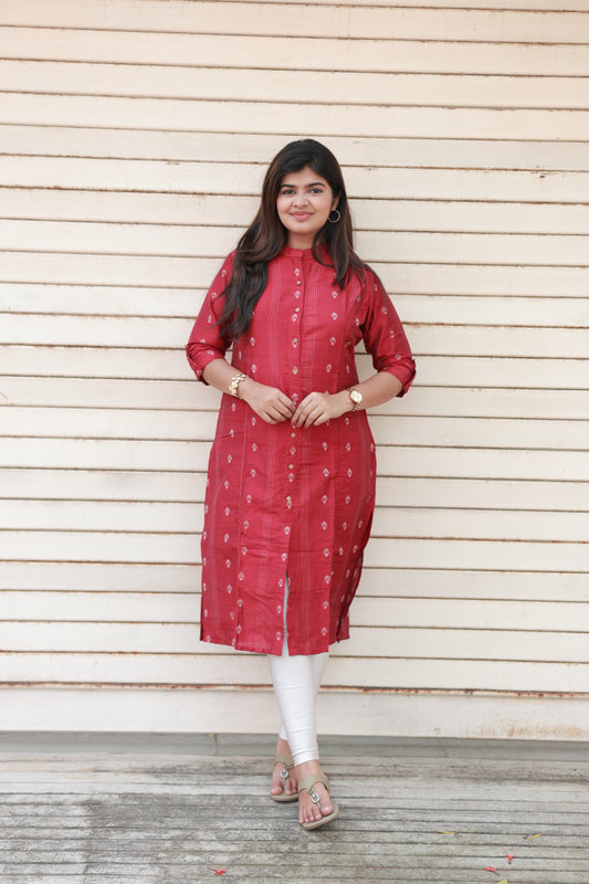 Raw silk Kurti - Marron Red - optional feeding