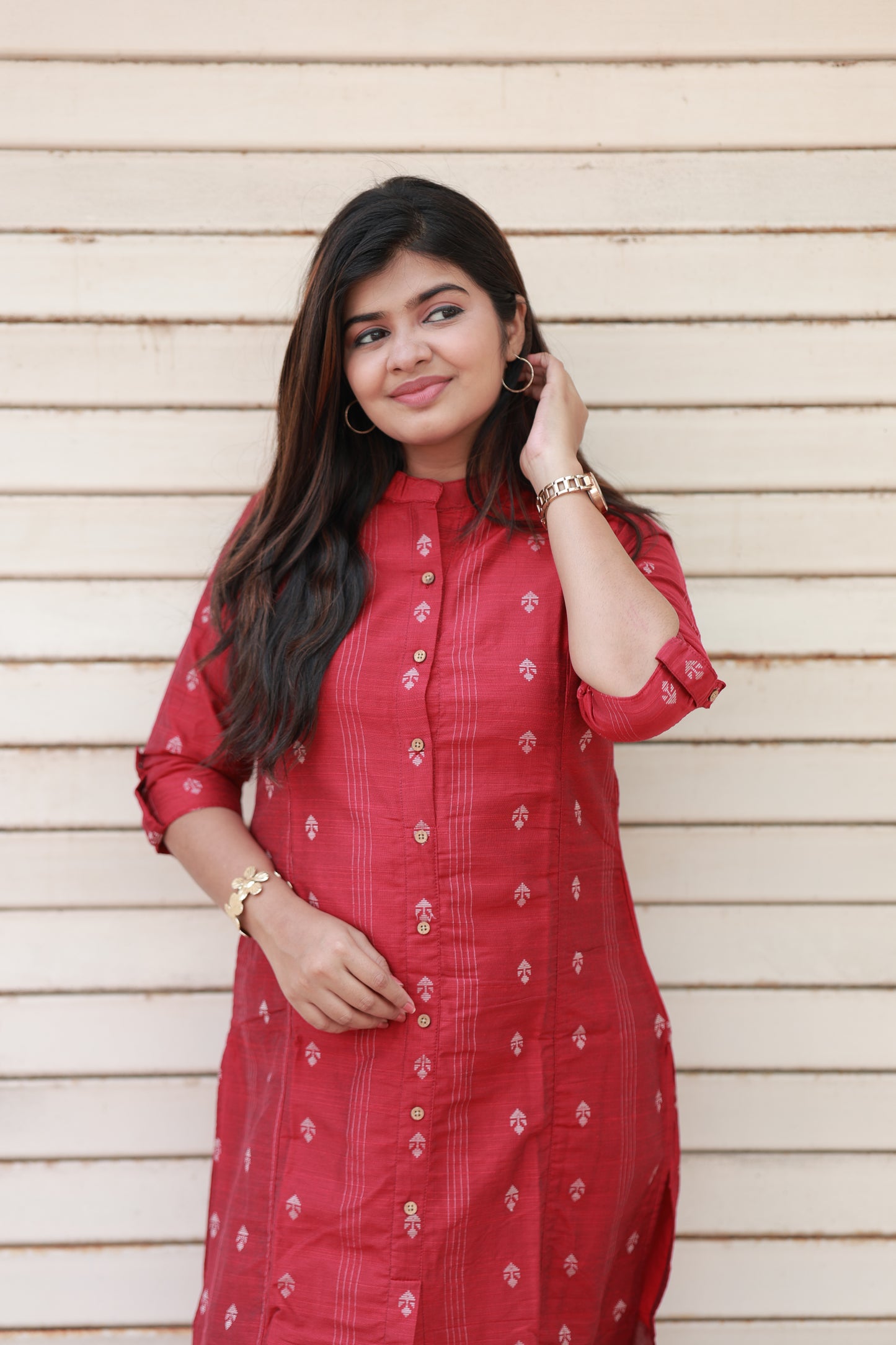Raw silk Kurti - Marron Red - optional feeding