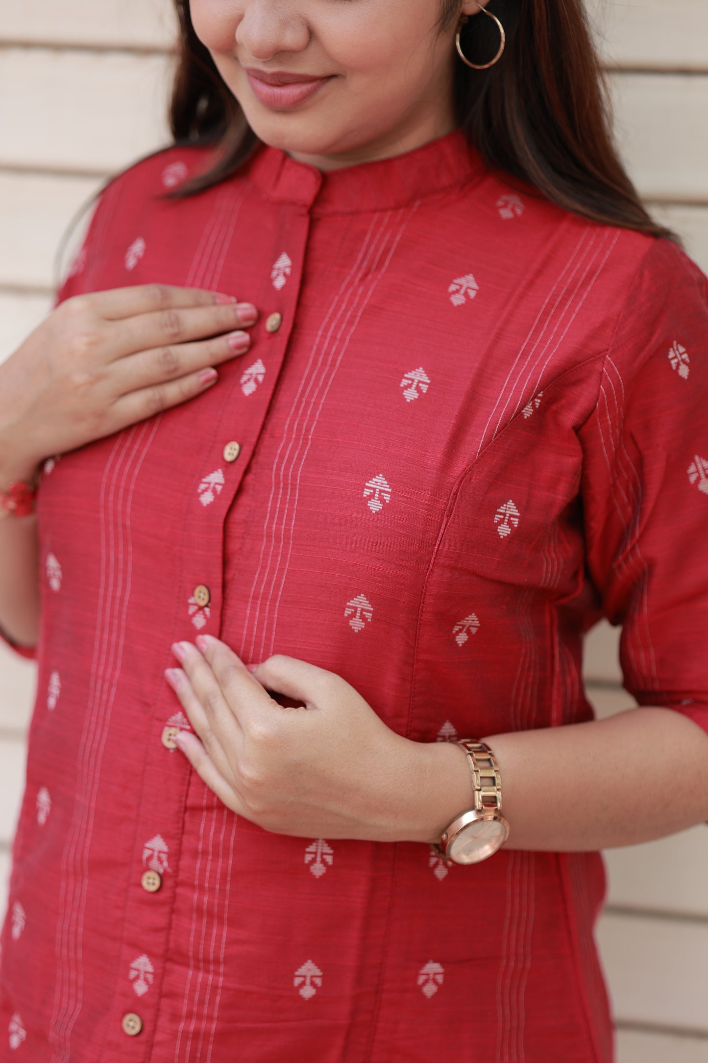 Raw silk Kurti - Marron Red - optional feeding