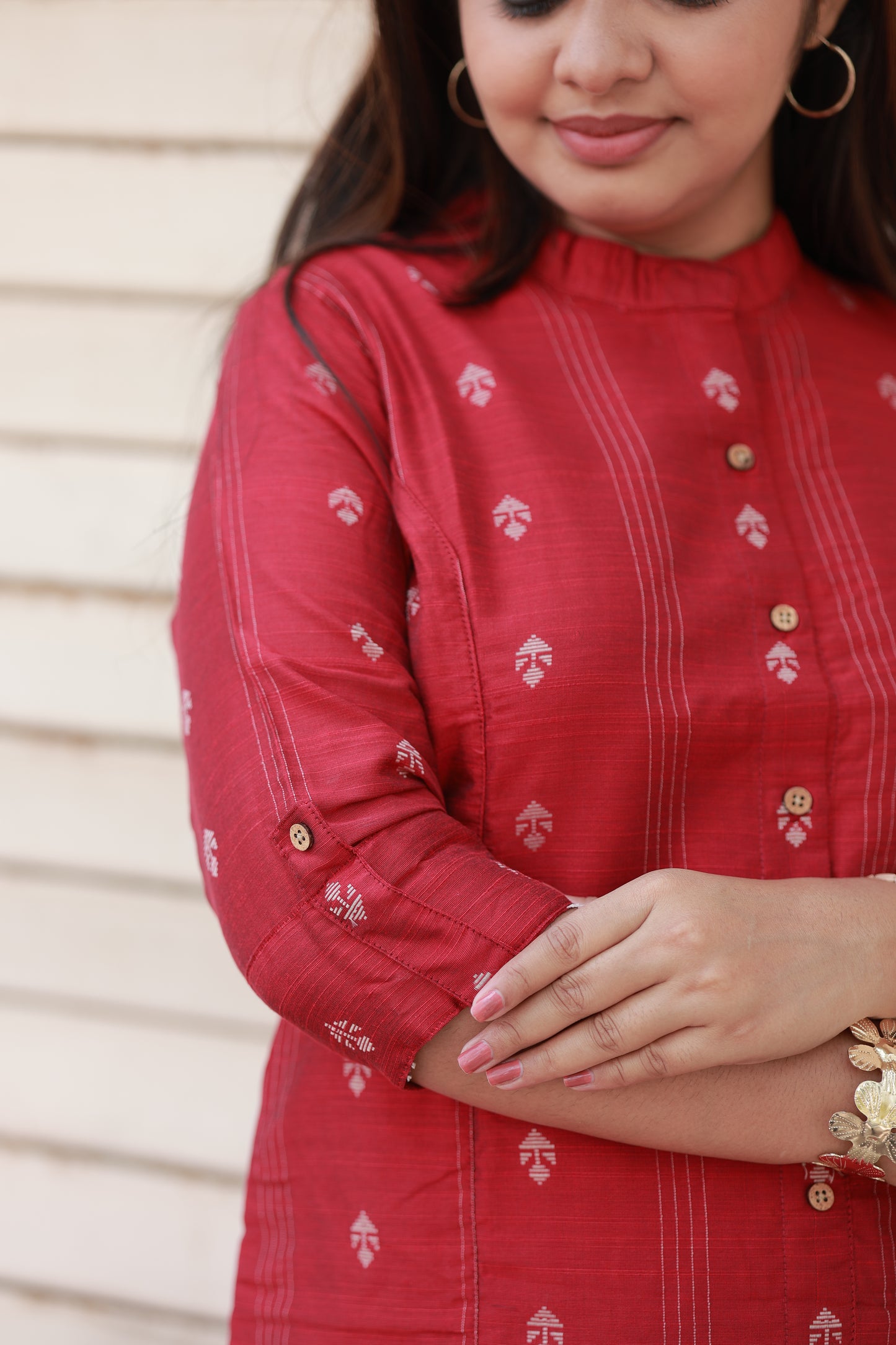 Raw silk Kurti - Marron Red - optional feeding