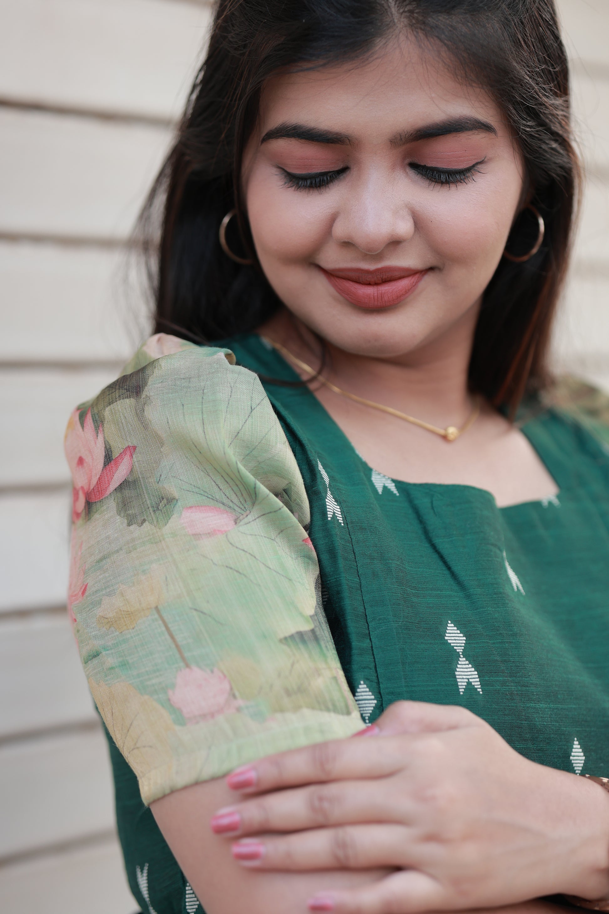 Neemai Dark Green Silk Maternity Maxi Dress with Floral Printed Contrast Sleeves, Stylish Pregnancy Wear for Women, plus size maternity wear 