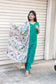 Neemai Green Kurti Pant Set with printed Dupatta, Feeding Friendly Kurti Set India, lightweight summer friendly festive wear