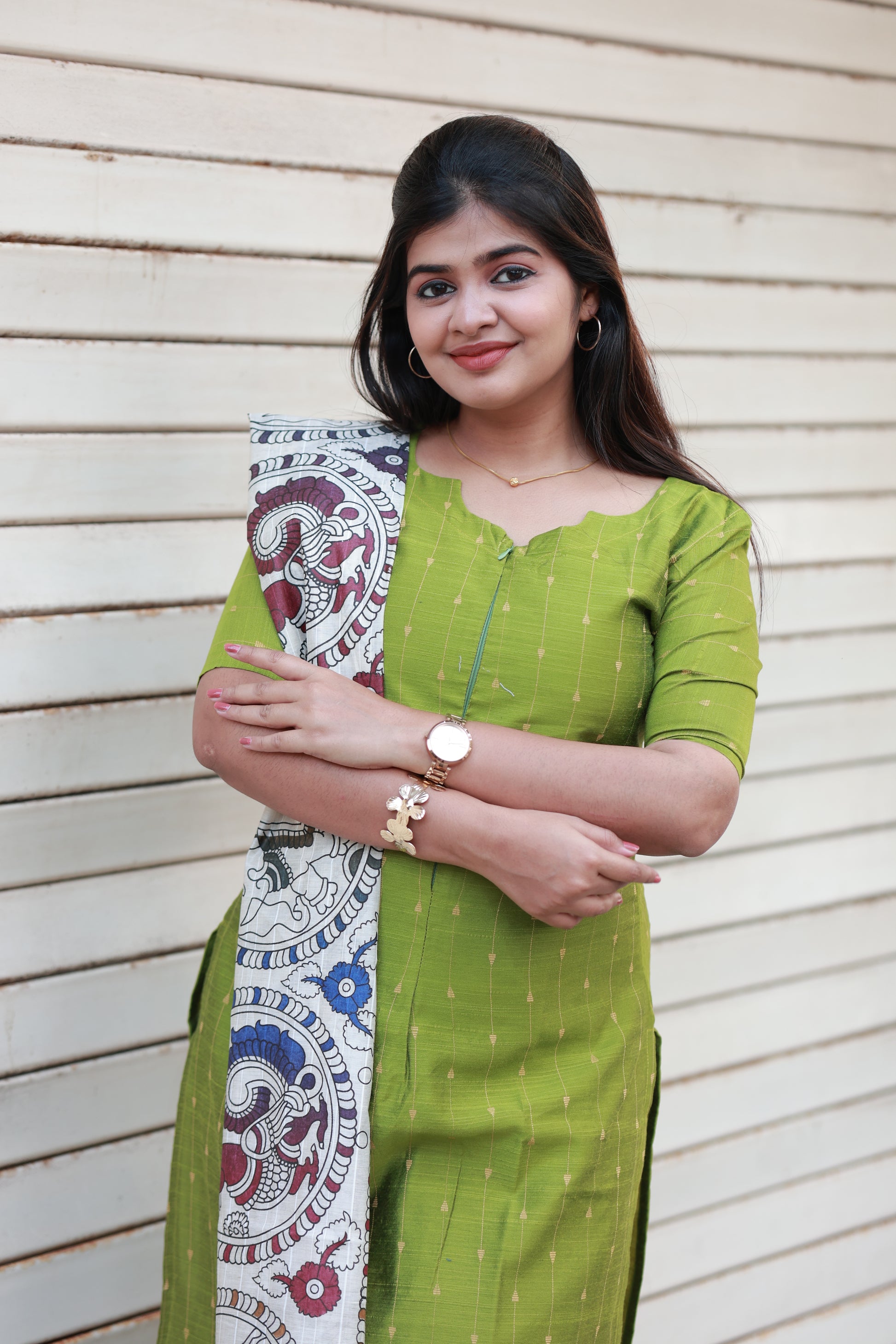 Neemai Green Silk 3 piece Kurti Set with Printed Dupatta for baby shower and functions, soft Lightweight silk fabric, perfect for summer