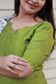 Neemai Green Silk Kurti with Elegant Gold Pattern and elbow Sleeves, Comfortable Maternity and Postpartum Ethnic Wear, summer friendly function wear 