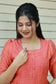 Neemai orange checkered maternity dress in breathable butter silk, bump-friendly silhouette, stylish pregnancy summer wear, plus size comfortable everyday ethnic outfit 