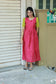 Neemai pink butter silk maternity dress with green checked puff sleeves, soft breathable fabric, summer friendly festive wear, comfortable daily wear