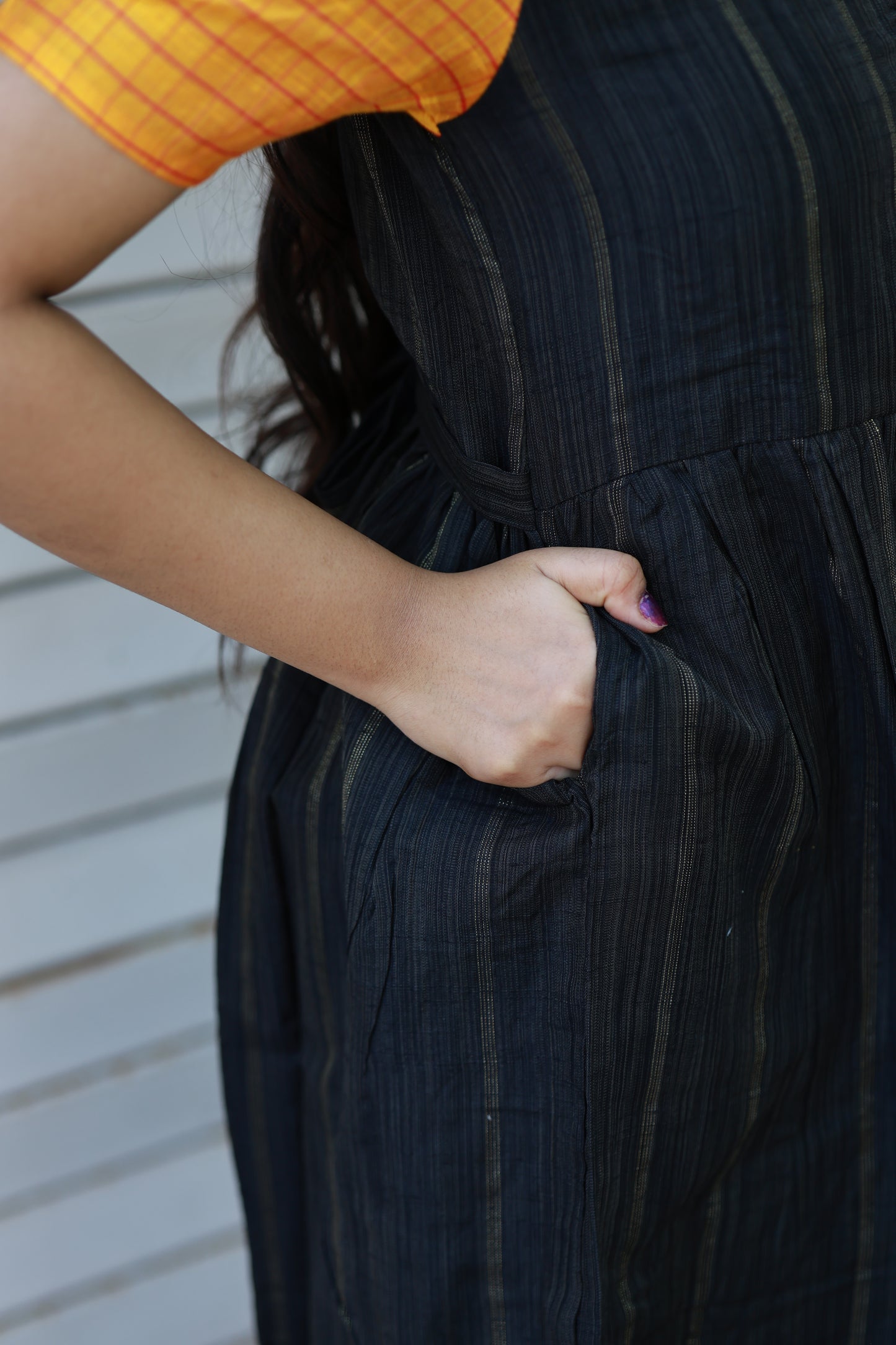 Neemai black butter silk maternity dress with side pocket, practical design, comfortable lightweight fabric for new mom's 