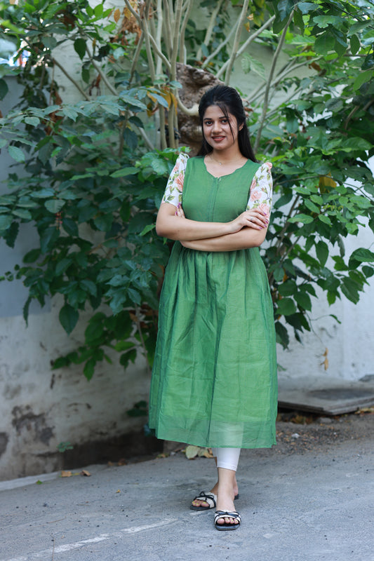 Center zip Normal / Maternity Midi/Gown- cotton lining -  Light green