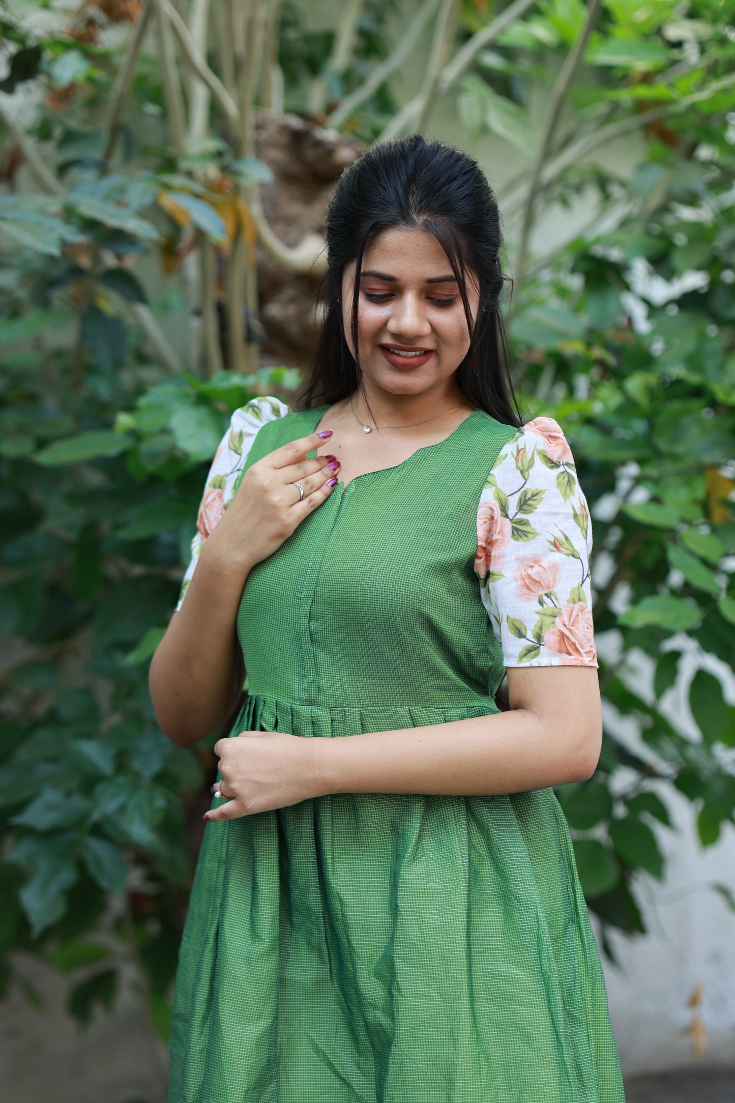 Center zip Normal / Maternity Midi/Gown- cotton lining -  Light green