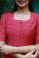 Neemai pink butter silk checkered maternity dress with button-down front, nursing friendly ethnic gown for everyday comfort 