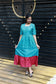 Neemai blue butter silk maternity dress with contrast pink hem, front button design, lightweight summer-friendly festive ethnic wear, plus size outfit