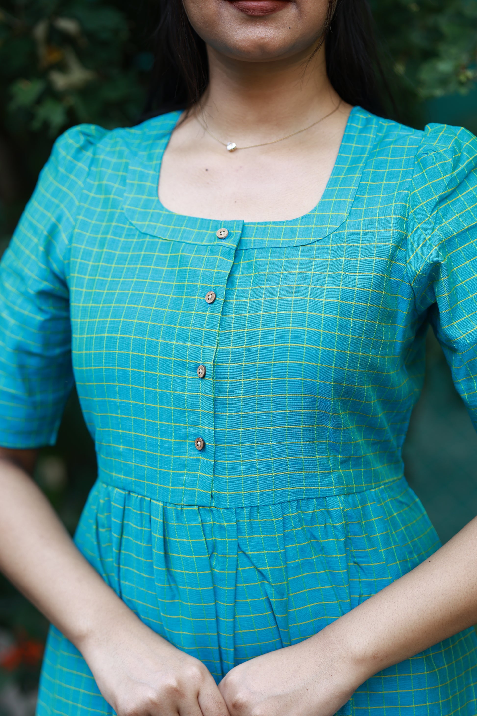 Neemai blue butter silk nursing friendly maternity dress with front button opening, feeding access design, pregnancy essential outfit, summer friendly plus size wear