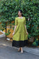 Neemai green butter silk checkered maternity maxi gown with contrast black hem, front button design, lightweight breathable summer-friendly ethnic wear, plus size traditional outfit
