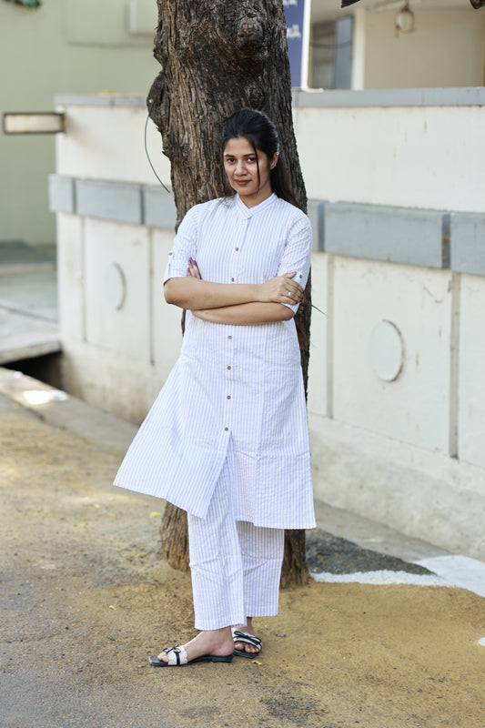 Coordset-   White and Purple stripe