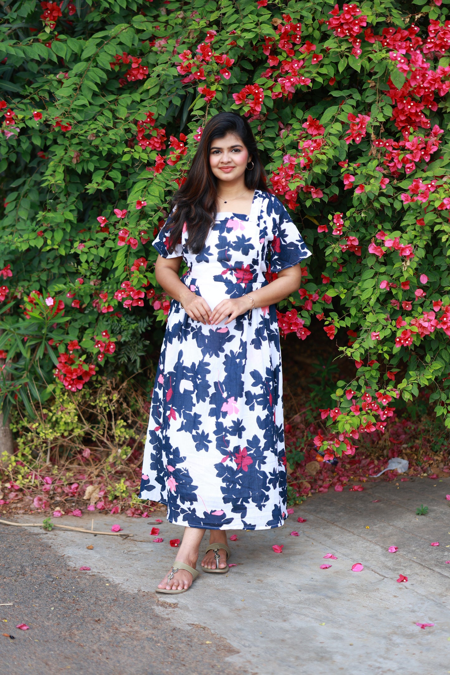 Cotton Maternity Midi/Gown/Maxi -  Floral print