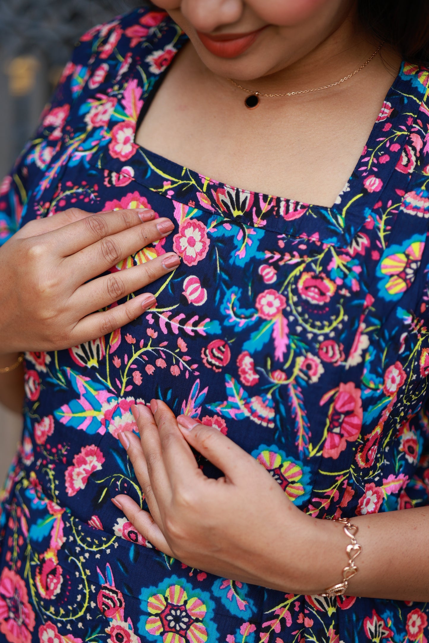  Maternity Maxi/Gown/Midi - Floral printed dress,  hidden side zip nursing wear