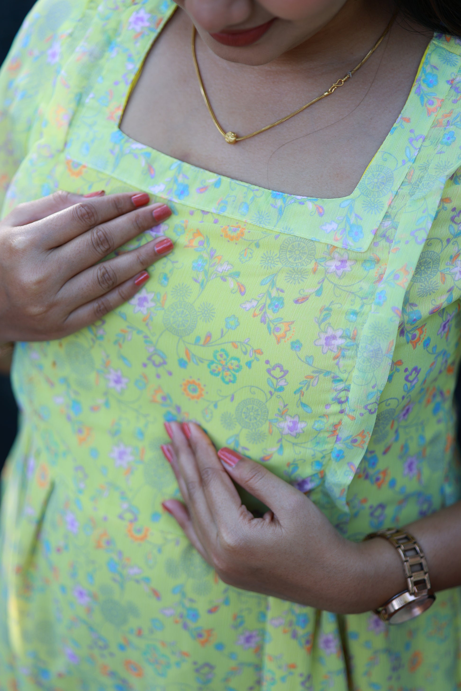 Maternity Maxi/Gown/Midi - Nursing friendly maternity dress with concealed side zippers, Travel friendly summer fabric